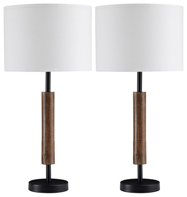 Ashley Furniture Maliny Wood Table Lamp in Black and Brown (Set of 2)