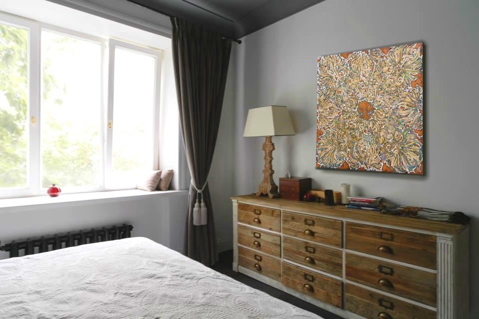 original painting, unique picture for warm interior. floral love feminine look.