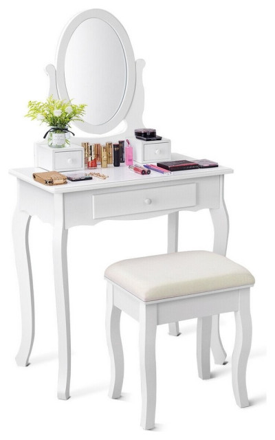 White Simple Vanity Makeup Table With Mirror 3 Drawers