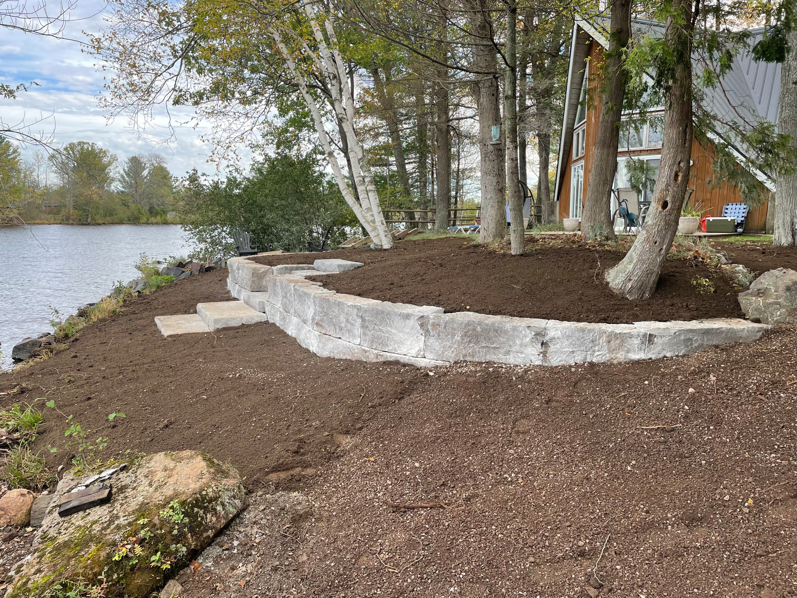 Retaining Wall with Stone Stairway