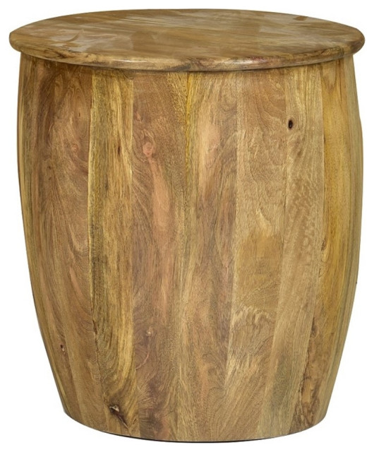 Solid Mango Wood Round Drum End Table18"" x 18"" x 20 Rustic Side Tables And End Tables by