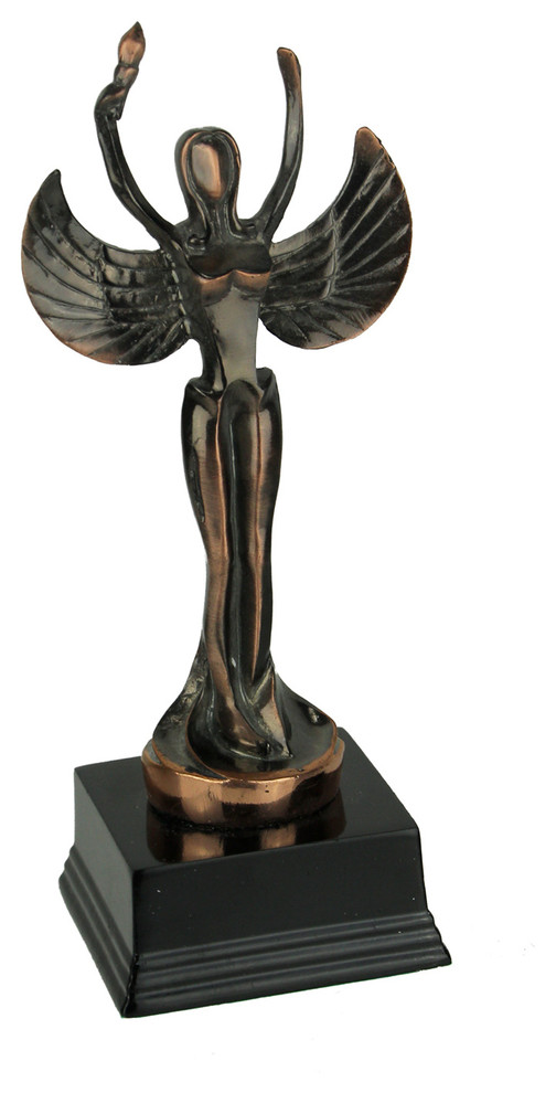Polished Bronze Finish Abstract Angel Holding Torch Light Statue