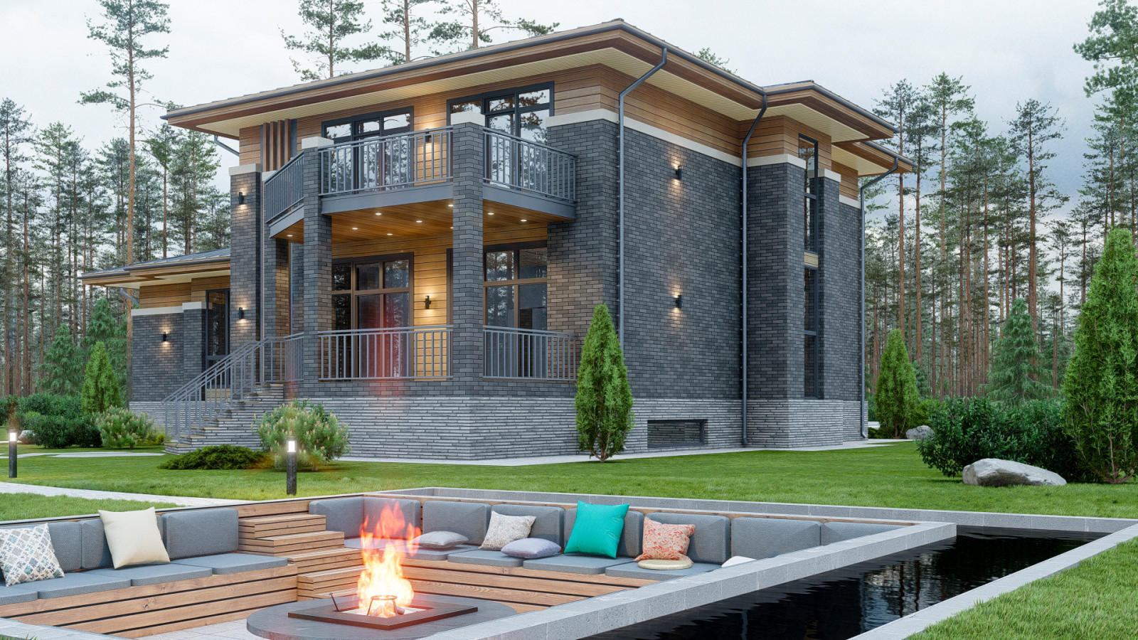 Проект трехэтажного дома в стиле Райта 480 кв.м