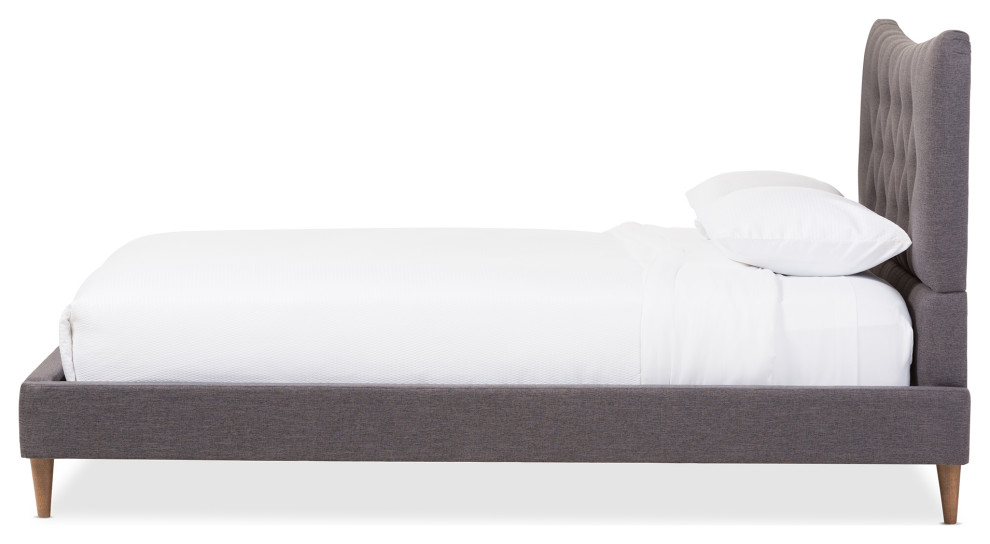 Hannah MidCentury Modern Dark Grey Fabric King Size Platform Bed