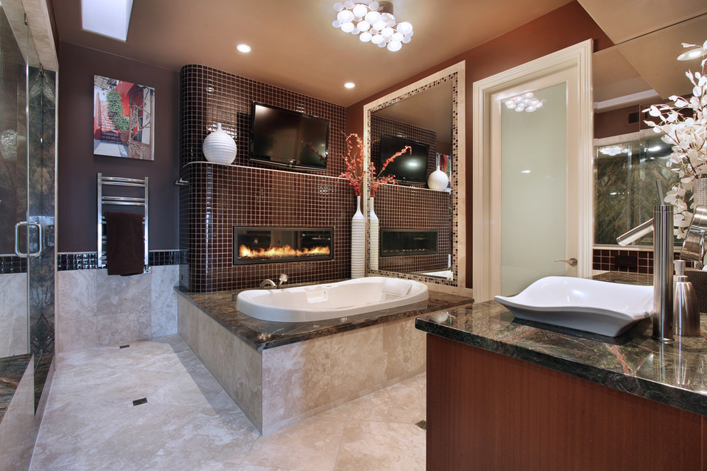 Design ideas for a contemporary bathroom in Orange County with a vessel sink.