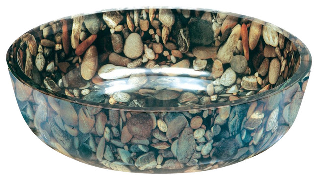 River Rock Round Vessel Sink Contemporary Bathroom Sinks By