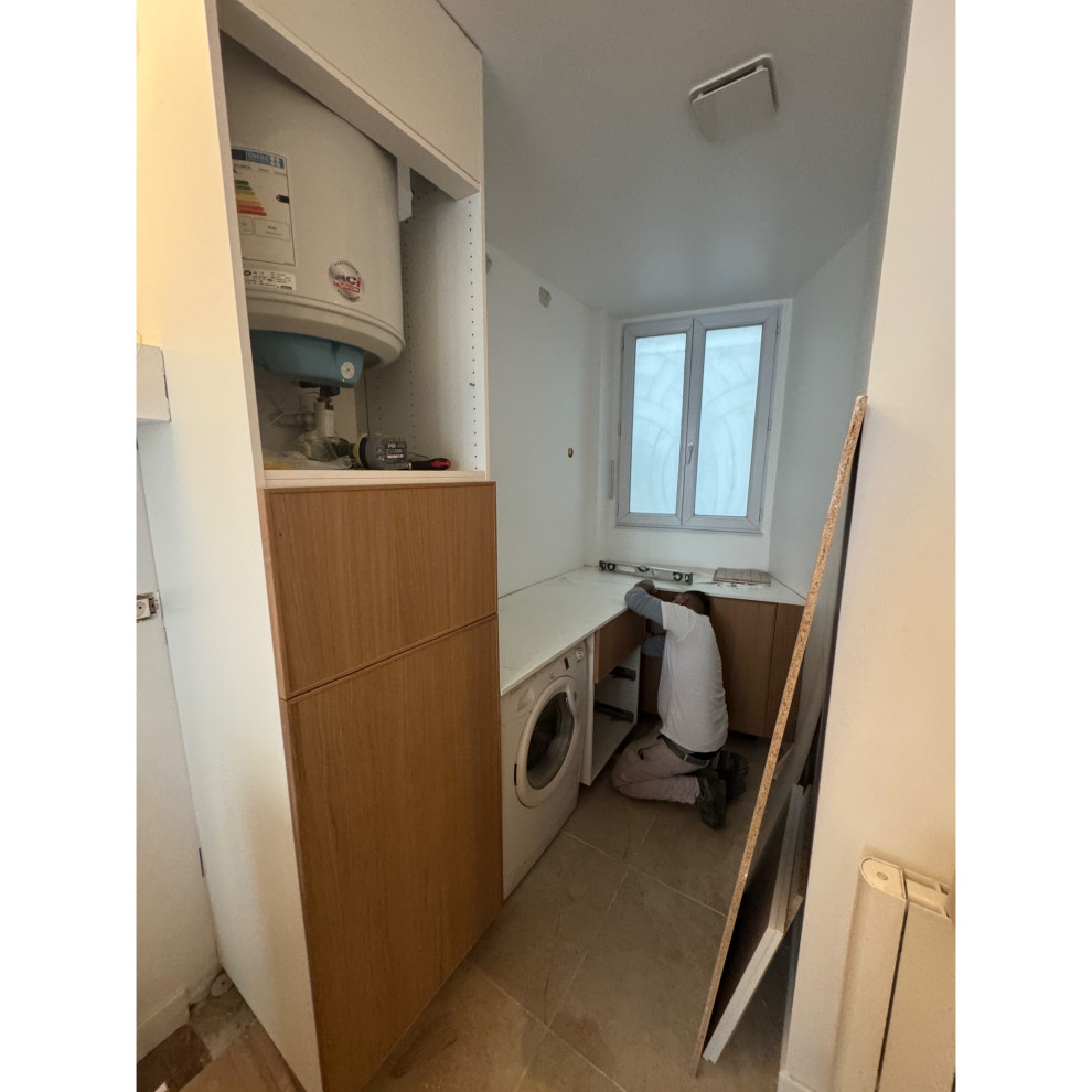 Projet Château-Landon, rénovation d'une cuisine, entrée & salle de bain.