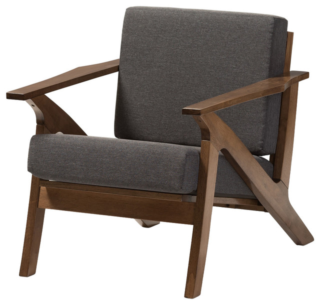 Gray Fabric and Walnut Brown Wood Living Room 2Seater Loveseat Settee