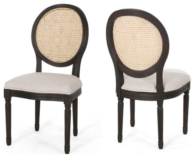 Laney Wooden Dining Chairs With Beige Cushions, Set of 2 Tropical