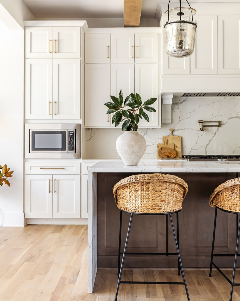 Kitchen - transitional kitchen idea in Atlanta with white backsplash