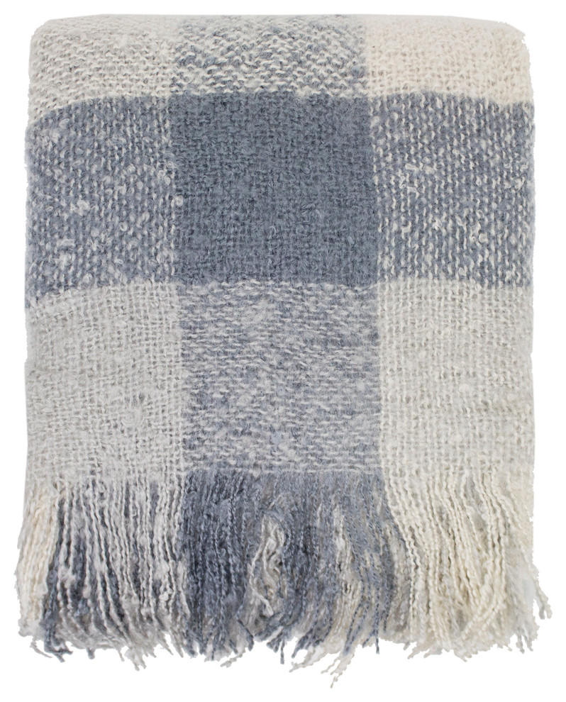 Cozy Faux Mohair Plaid Fringed Throw Blanket 50 W X 60 L