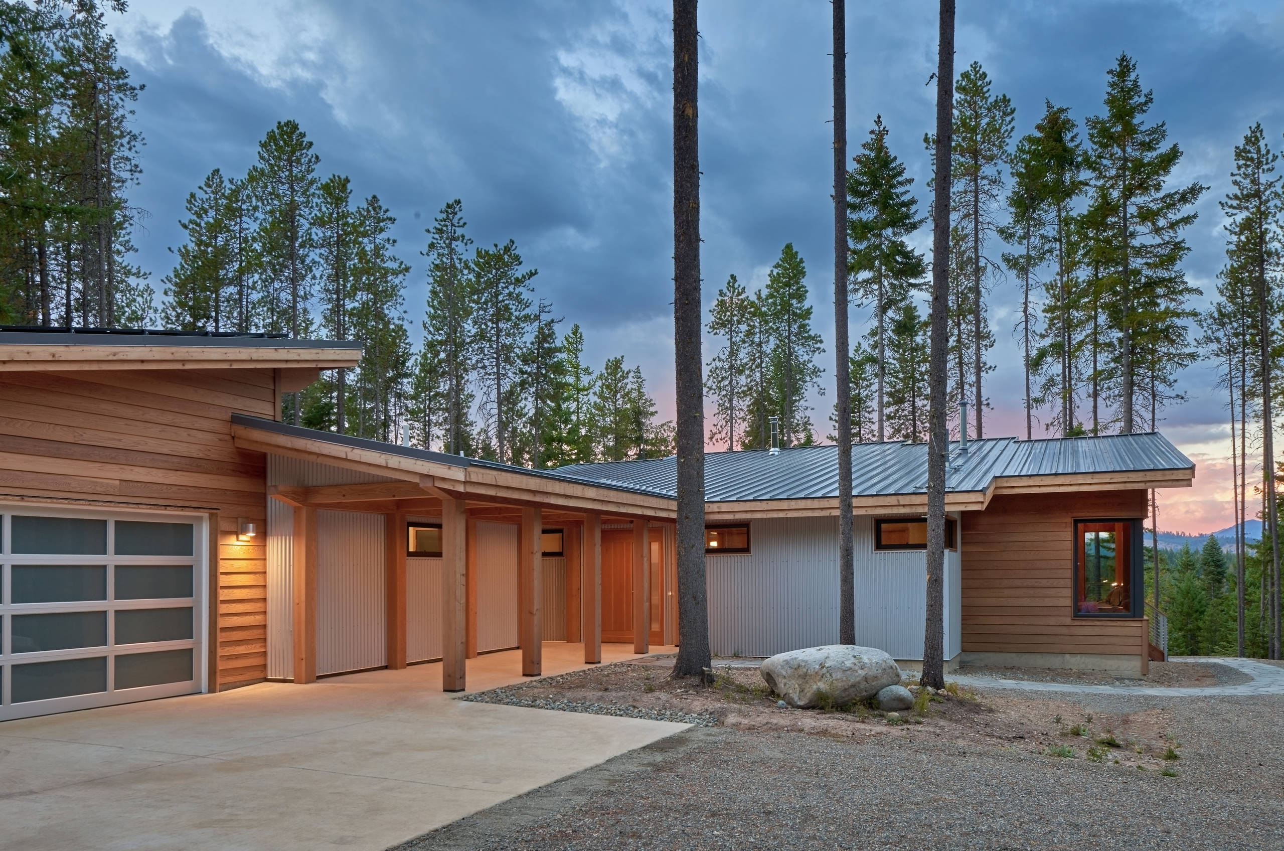 Southeast corner of the home with timber frame colonnade.