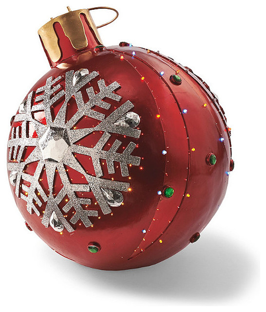 Fiber Optic LED Red Whiteflake Ornament