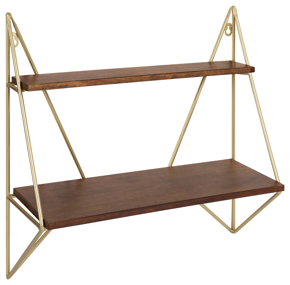 Melita 2 Tier Wood and Metal Wall Shelf Contemporary Display And