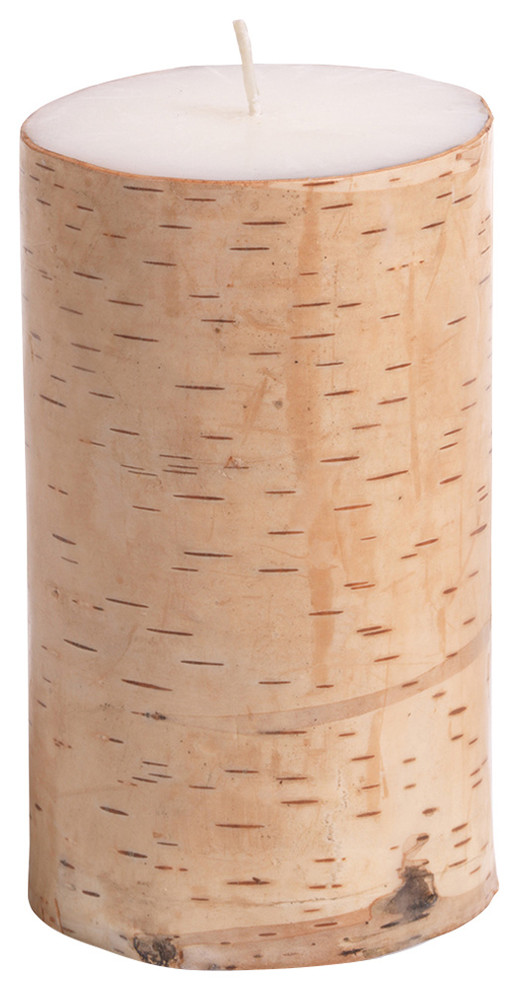 6" Tall "Birchwood" Scented Pillar Candle, Siberian Fir & Golden Acorns Contemporary Candles