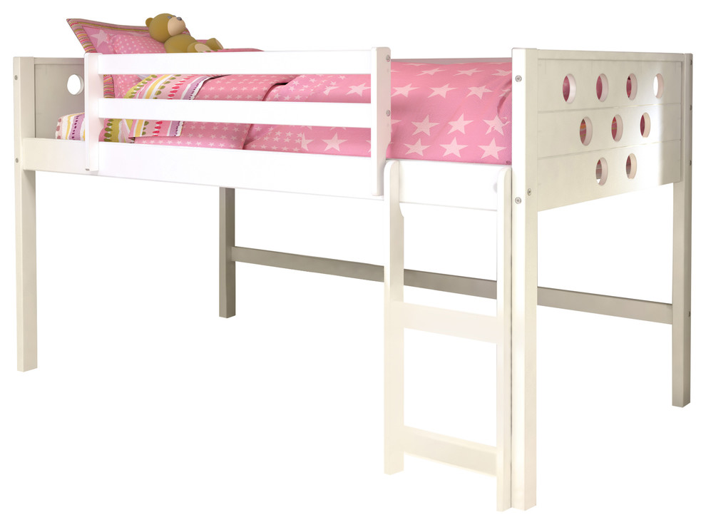Donco Kids Circles Low-Loft Bed, White, Twin