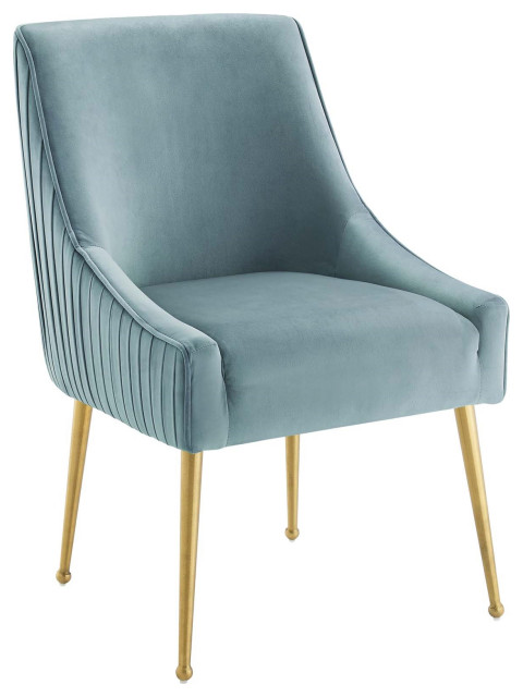 Pleated Accent Chair Brushed Gold, Glam Velvet Dining Chairs