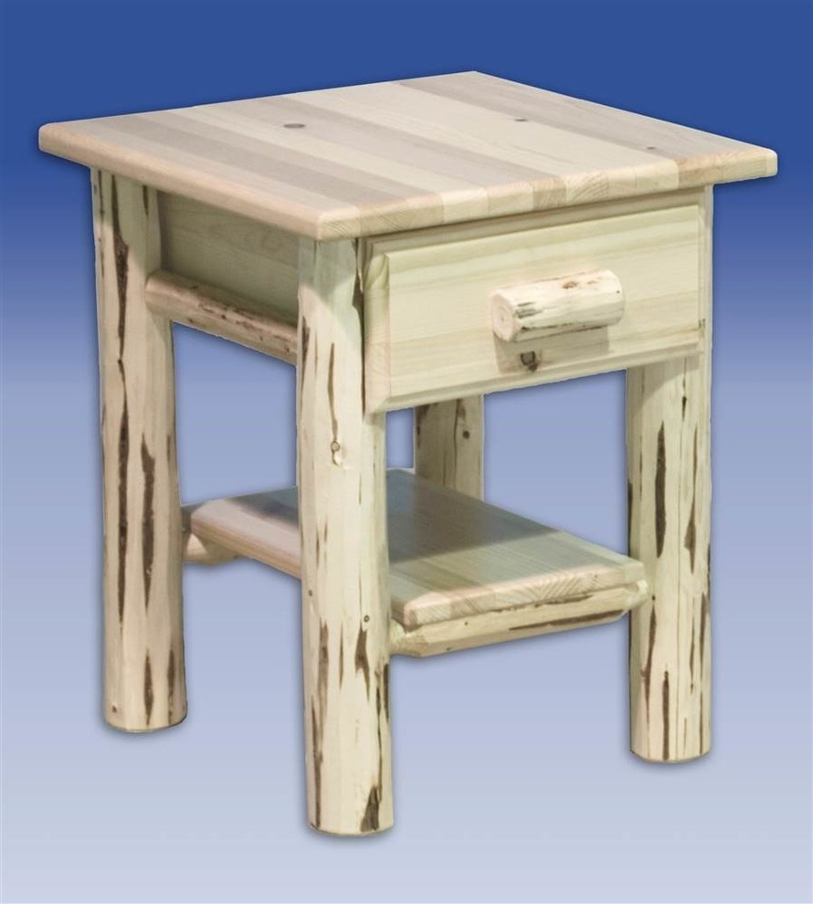 Montana Woodworks Wood Nightstand with Drawer and Shelf in Natural
