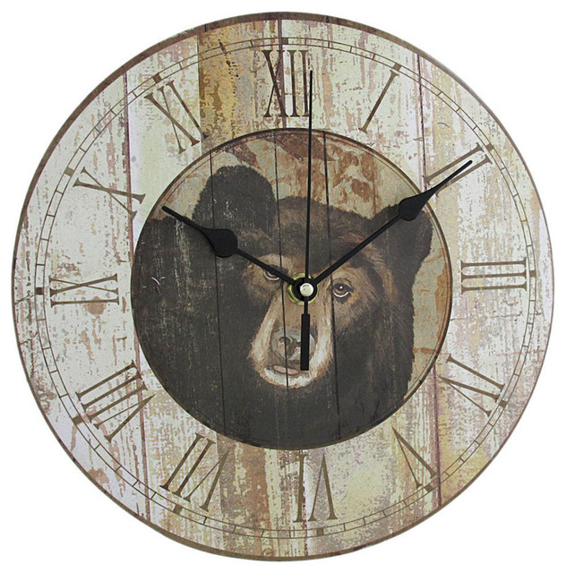 9 1/2 Inch Diameter Black Bear Kitchen Wall Clock Wildlife