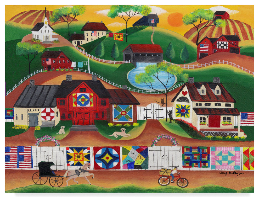 Cheryl Bartley 'Sunrise Colorful Country Quilt Village' Canvas Art, 19 ...