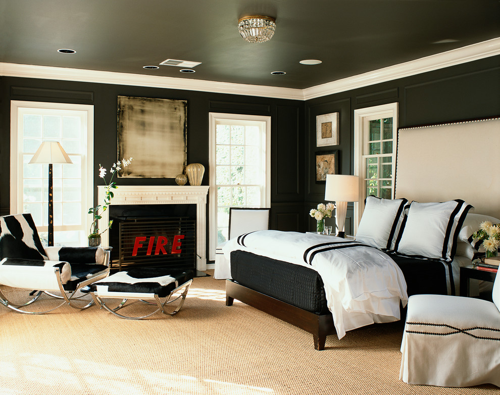 Design ideas for a contemporary bedroom in Los Angeles with black walls.