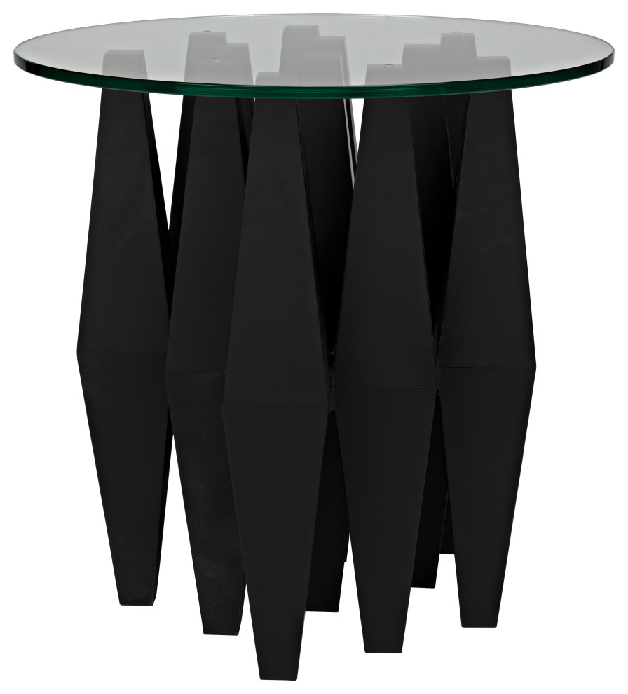 Soldier Side Table, Black Metal with Glass Top