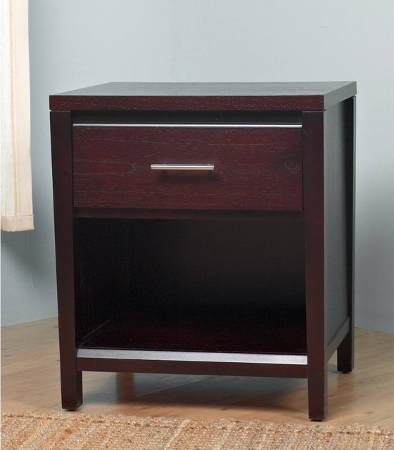 Wooden Nightstand with Power Outlet, Brown Transitional Nightstands