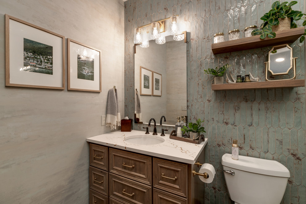 Inspiration for a mediterranean powder room remodel in Wichita