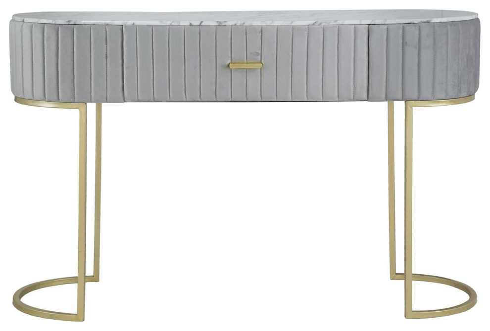 Pleated Console Table, Grey and Gold and White Contemporary Console