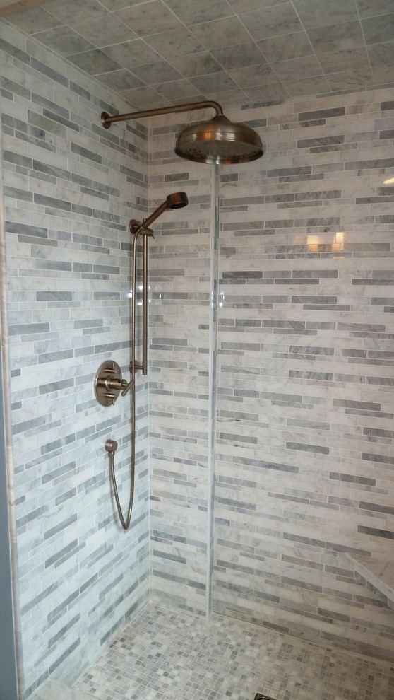 Example of a transitional bathroom design in Boston