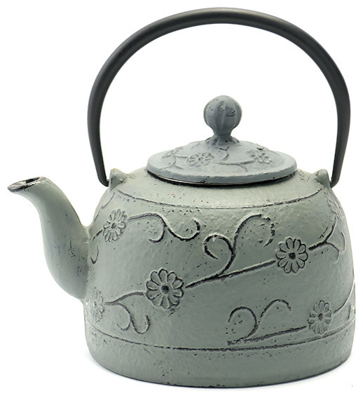 Rikyu Fl Cast Iron Teapot Black Asian Teapots By Merae Corp Rikyu Fl Cast Iron Teapot Gray