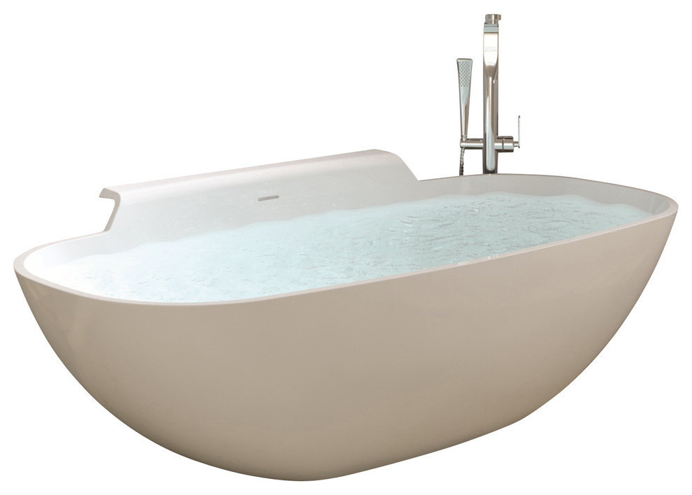 ADM Elipsed Freestanding Bathtub, White, 70.9" Contemporary