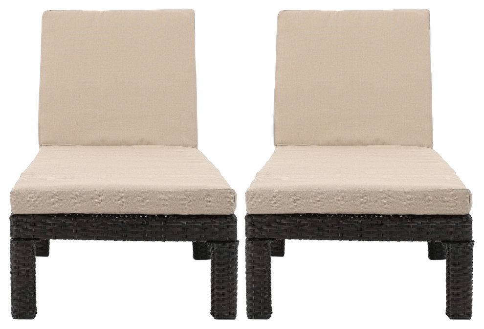 GDF Studio Venice Outdoor Dark Wicker Chaise Lounge, Cushions, Set of 2