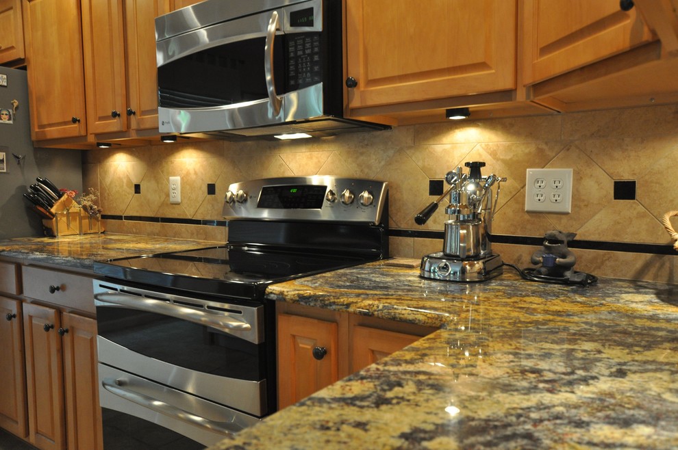 Purple Dunas Granite Countertop with Durango Tile Backsplash - Traditional - Kitchen ...