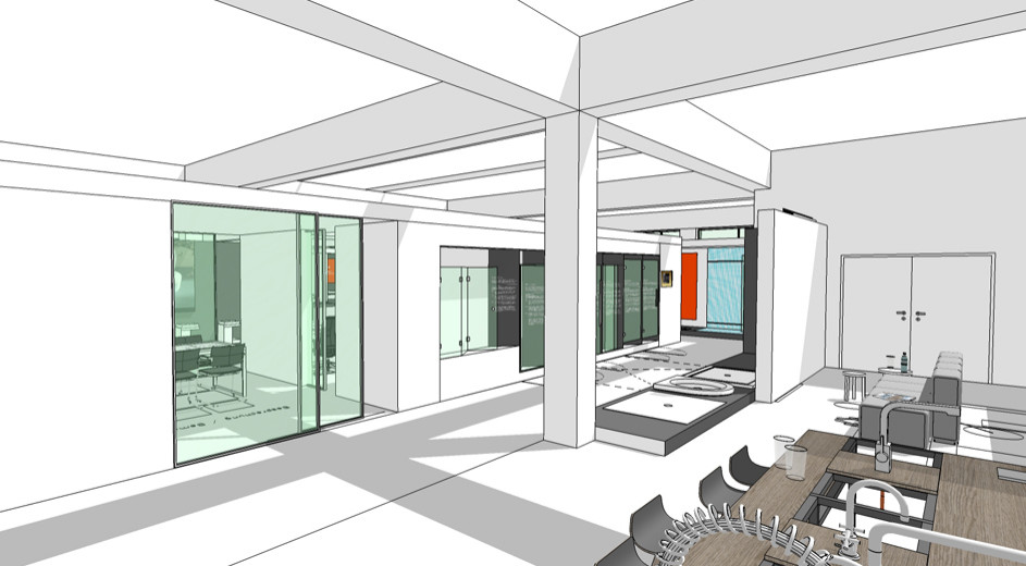 Elmer Showroom Bad Sanitär Planung Präsentation Modernisierung Umbau Ausstellung Interior Design NRW Krefeld Kamen Minden Architektur Innenarchitektur Gestaltung 3D