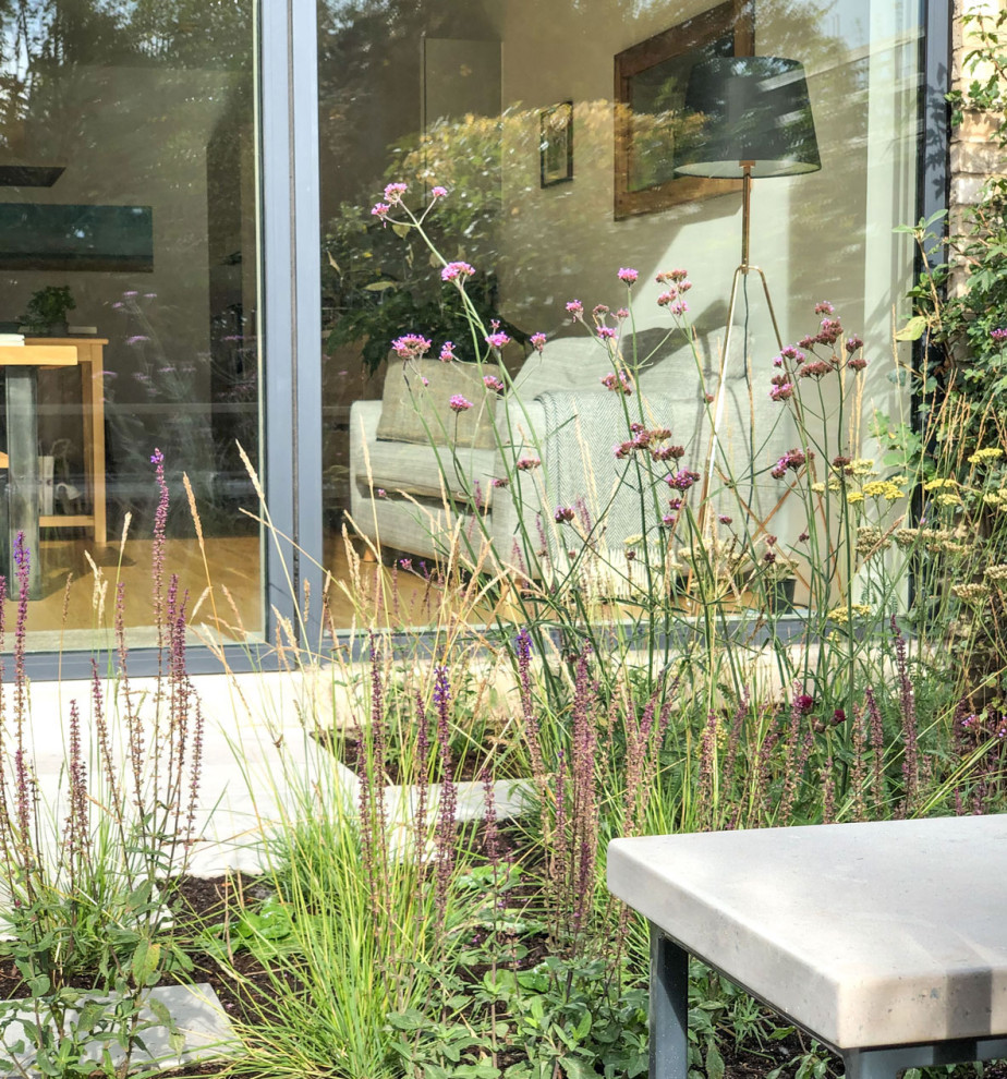 Idée de décoration pour un petit jardin arrière minimaliste avec des pavés en pierre naturelle.