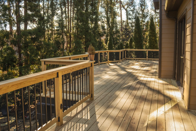 Deck Build Using Pressure Treated Pine with Timbertech Deck Lighting terrace