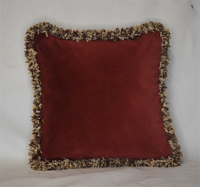 velvet burnt orange decorative throw pillow With long specialty fringe, 17x17