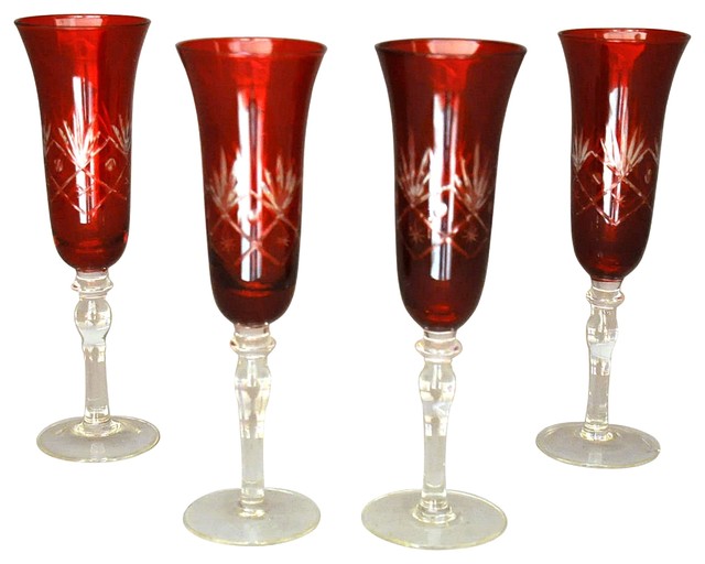 Red Champagne Flutes, Set of 4