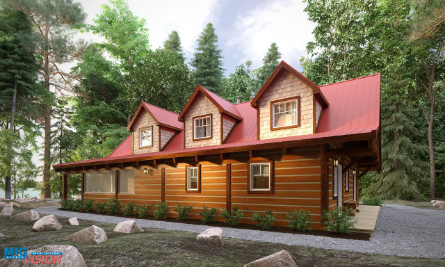 Log Home "Lot-0" Canada, 3D Visualization. klassisk-hus-og-facade