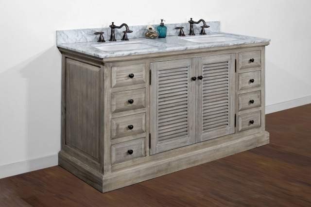 Finnegan Double Sink Bathroom Vanity With Carrara White Marble Top 60 Farmhouse Vanities And Consoles By Infurniture Inc Houzz - Farmhouse Sink Bathroom Vanity 60