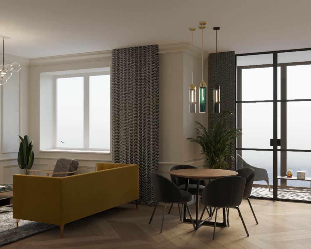 Современная классика в гостиной - обеденной