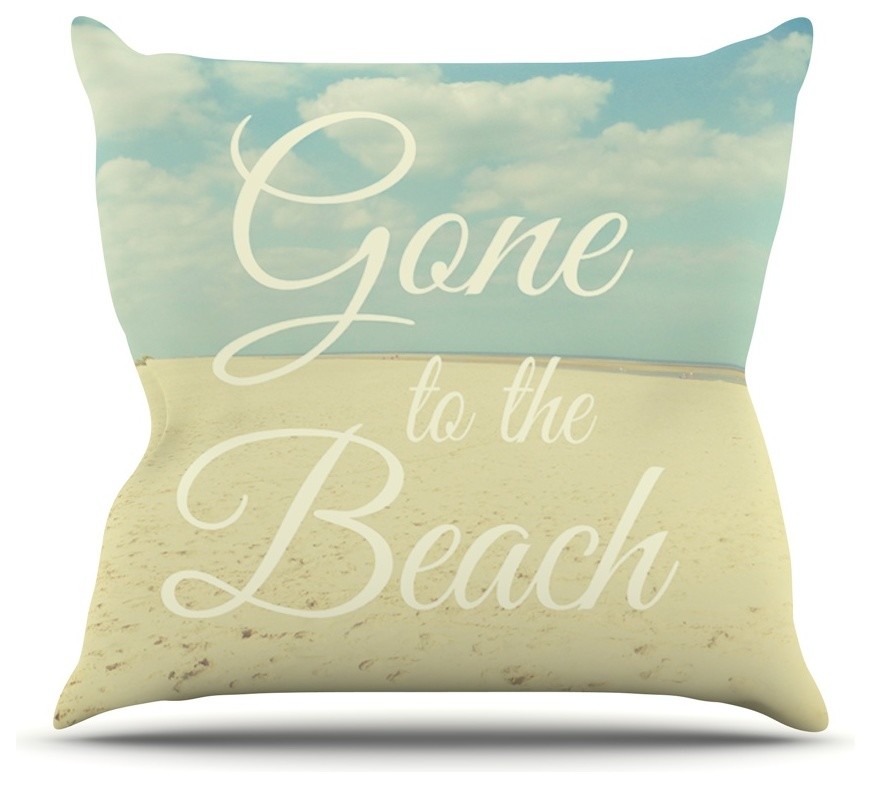 Alison Coxon "Gone to the Beach" Tan Blue Outdoor Throw Pillow
