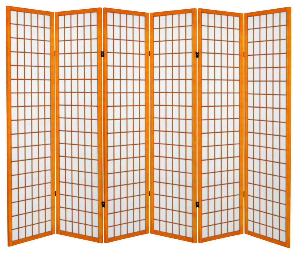 6' Tall Canvas Window Pane Room Divider, Honey, 6 Panels