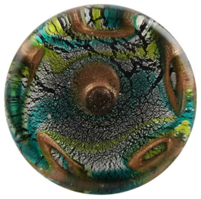 Set Of Four Peacock Feather Flat Glass Cabinet Knob Rustic