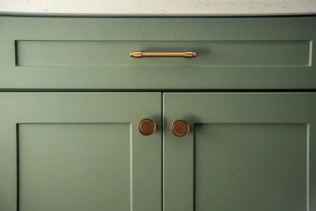 Sage green kitchen cabinets with walnut wood countertop on Craiyon