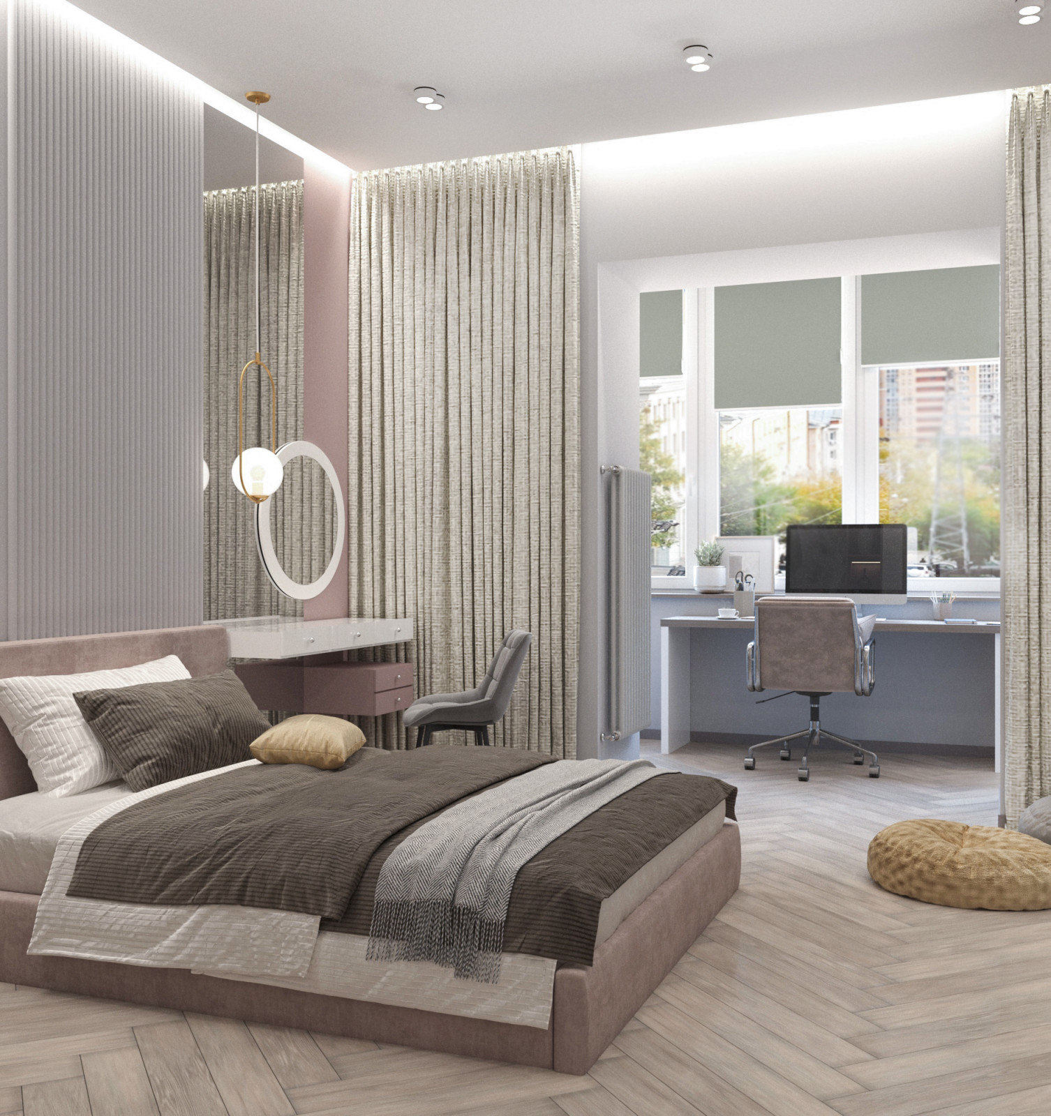 Просторная квартира в синими стенами