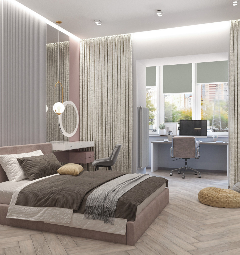 Просторная квартира в синими стенами