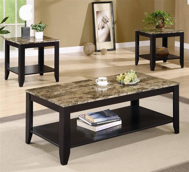 3-Pc Casual Occasional Table Set in Black Fin