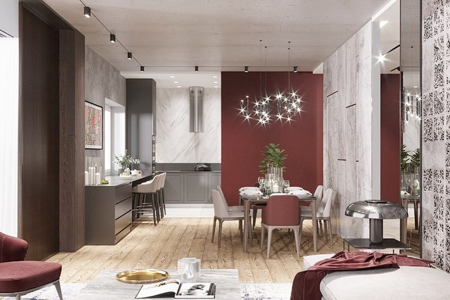 Дизайн-проект гостиной в современном стиле в ЖК ‘Небесный’ для замечательной сем